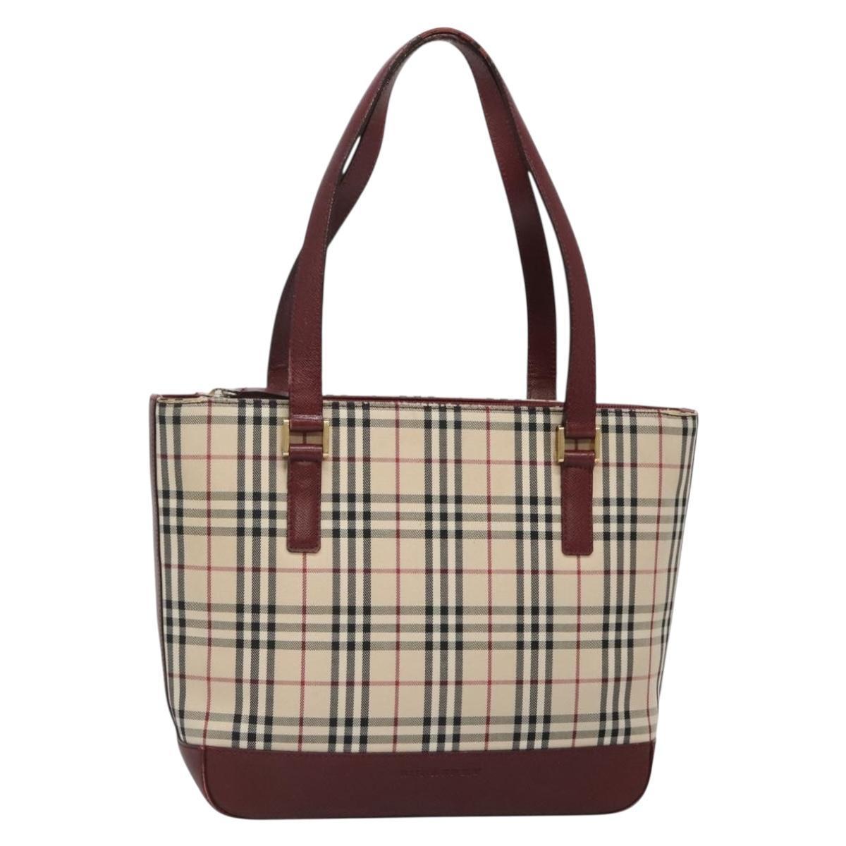 Burberry Nova Check Tote Bag Canvas Beige Gold Auth Ba5105